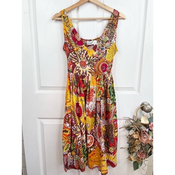 Vintage Lew Magram Collection Embellished Sleeveless Floral Pattern Dress Size M - Picture 2 of 10